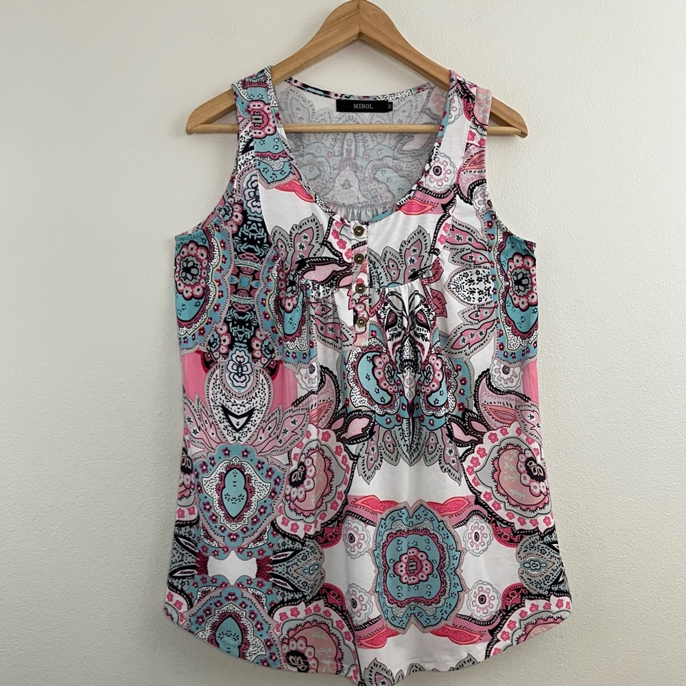 White & Pink Paisley Tank Top